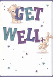 Bursts of hope and heartfelt warmth radiate from this get well card, effortlessly capturing the comfort and optimism of Wimbledon's close-knit community. Two delightfully illustrated friends-a plush, huggable bear and an exuberant floppy-eared puppy-animate the page, each balancing and clutching the vibrant letters of 'Get Well' in joyful shades of indigo and teal. These bold, lively letters stand confidently against a creamy white background, while whimsical stars in hues of azure and violet scatter across the card, creating an uplifting, magical atmosphere. The soft fur of the bear and the puppy's velvety coat are rendered with such tenderness that one can almost feel their reassuring warmth-a quality often found in bouquets hand-delivered from Wimbledon Flowers. The overall composition invites not only a smile but a genuine sense of comfort, echoing the simple joys of a lazy Sunday by Wimbledon Park. With its innocent charm and tangible sincerity, this card is more than a message-it's a gentle embrace, perfectly suited for bringing brightness and encouragement to someone's recovery journey in Wimbledon.